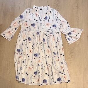 SHEIN White Floral Midi Dress